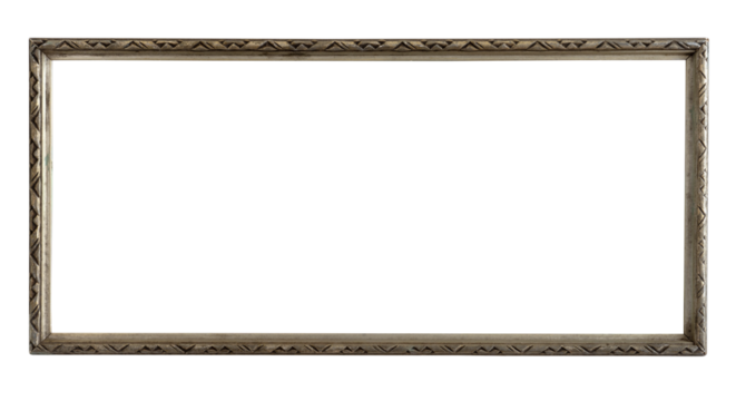 stock image of vintage panoramic frame silver gilded for painting or photo on transparant background