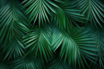 Background, green palm leaves. AI generative.