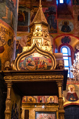 Moscow, Russia - January 18, 2023: Interior of the Assumption Cathedral, Kremlin
