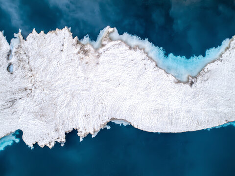 Aerial view of frozen lake in Bchareh. Bchareh, Lebanon