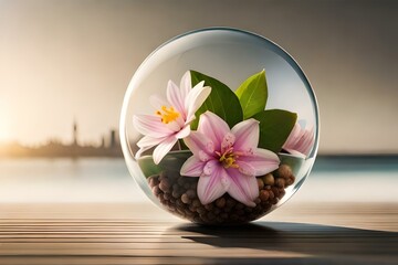 flower in the glass ball   generated Ai technology