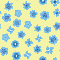 Fairy meadow with flowers seamless pattern. Cute feminine design