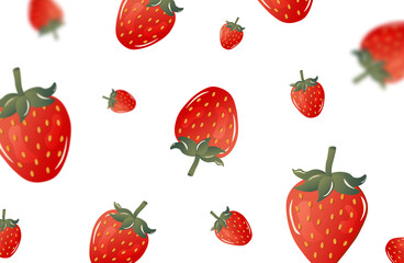 juicy strawberries isolated on transparent background. Fruit flying blurry great for advertising. Illustration 