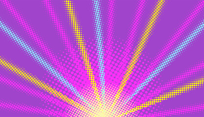 Background of rays of light with the halfton effect in the style of manga, comics.