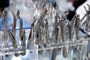 Sale of dental instruments at a specialized exhibition.