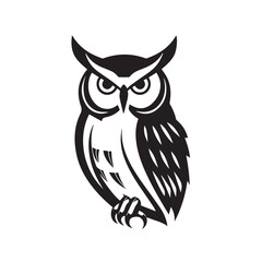 Fototapeta premium Owl - vector illustration. Icon, logo design in carton, doodle style. Black and white