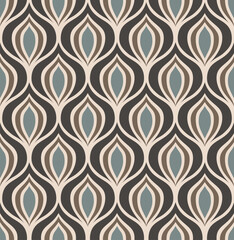 BEIGE VECTOR SEAMLESS BACKGROUND WITH DARK GRAY AND BROWN ABSTRACT ART DECO FIGURES