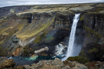 Famous Haifoss waterfall in southern Iceland.