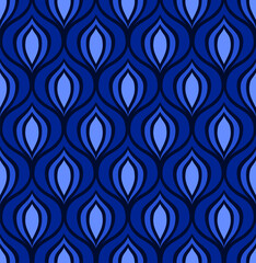 DARK BLUE VECTOR SEAMLESS BACKGROUND WITH BLUE AND LIGHT BLUE ABSTRACT ART DECO FIGURES