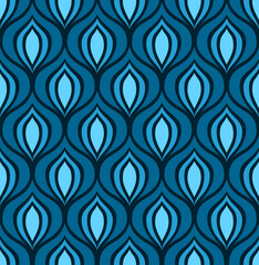DARK BLUE VECTOR SEAMLESS BACKGROUND WITH TURQUOISE AND LIGHT BLUE ABSTRACT ART DECO FIGURES
