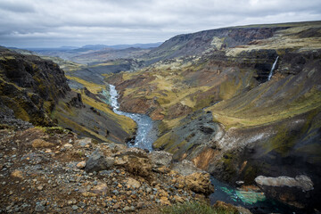 Famous Haifoss waterfall in southern Iceland.
