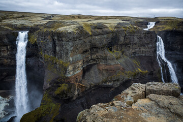 Famous Haifoss waterfall in southern Iceland.