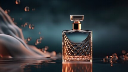 luxury glass perfume bottle with water splashes, ai generated