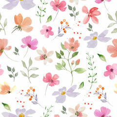 Watercolor floral seamless pattern. Hand drawn illustration isolated on white background.
