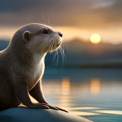 cute otter with sunset.
Generative AI