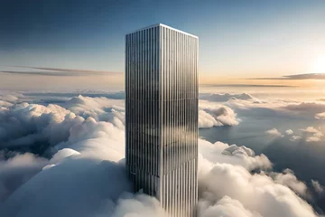 Foto op Plexiglas Sky High Aspirations: Captivating Image of a Modern Skyscraper Breaking Through Clouds, a Powerful Symbol of Human Ambition and Progress © Pik_Lover