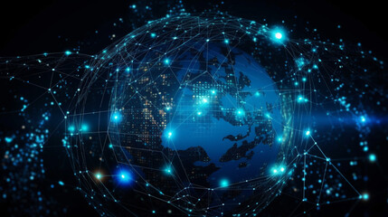 Obraz premium Global business network, digital technology, data exchange concept. Business Intelligence and cloud computing, digital marketing, data processing and blockchain technology