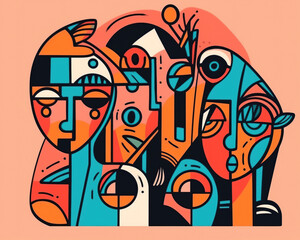 Obraz premium Abstract surreal art in cubism style. Generative AI