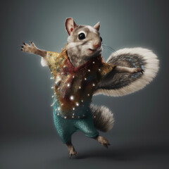 Dancing squirrel dressed in disco style
