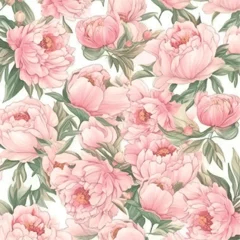 Behang Floral pattern vector illustration. Pink peonies pattern for printing on fabric, paper. Peonies ornament. Drawing peonies print. © Nataly G