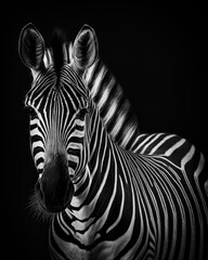 Created a photorealistic image of an African zebra in black and white