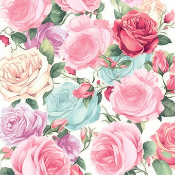Floral pattern vector illustration. Roses pattern for printing on fabric, paper. Roses ornament. Rose pattern print.