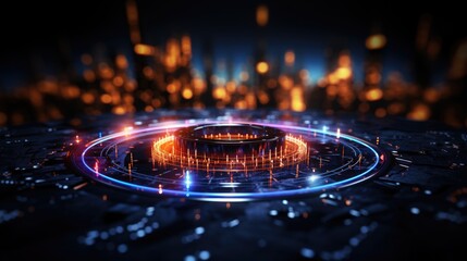 Abstract hud interface futuristic blue and yellow circle interface background on black. High technology background with circle portals, teleport, holograms.