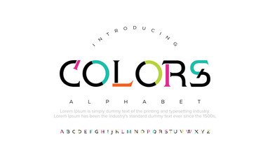 Colors Modern abstract digital alphabet font. Minimal technology typography, Creative urban sport fashion futuristic font and with numbers. vector illustration.
