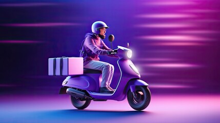 delivery scooter driver with courier box going. ai generated