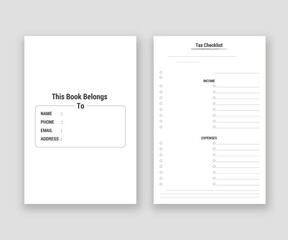 Tax Checklist Notebook, KDP Interior