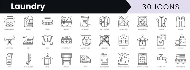 Set of outline laundry icons. Minimalist thin linear web icon set. vector illustration. - obrazy, fototapety, plakaty