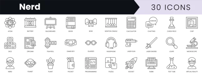 Fotobehang Set of outline nerd icons. Minimalist thin linear web icon set. vector illustration. © DuoWalker