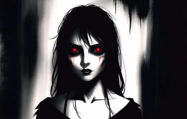 Zombie girl in the dark forest. Halloween. Horror film Generative AI