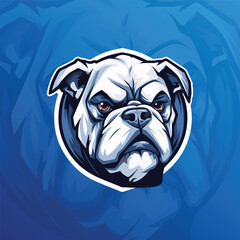 White Bulldog Mascot Logo, Bulldog Logo design for Esports Team Badge, White English Bulldog Mascot design, Bulldog Emblem Design, Bull Dog Vector illustration isolated on background, Sports Logo