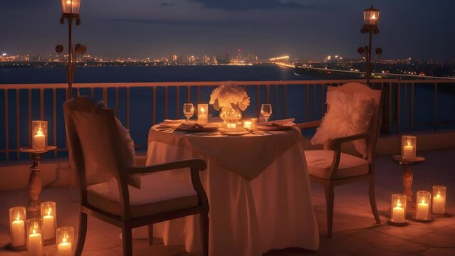 video dinner at a luxury hotel at a table with a beautiful view