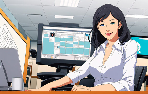 Businesswoman Working on a Computer in the Office. Generative AI