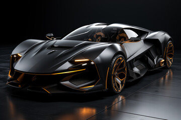 Futuristic concept car on a black background, expensive exclusive sports auto, AI Generated