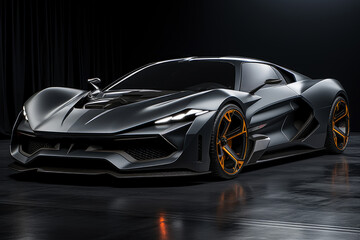 Futuristic concept car on a black background, expensive exclusive sports auto, AI Generated © staras