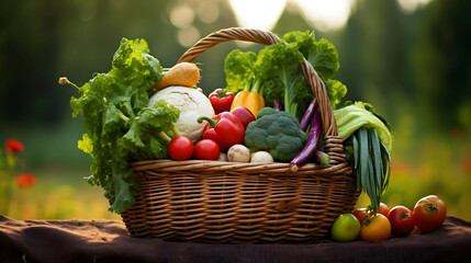 Basket with organic farm vegetables. AI generated image