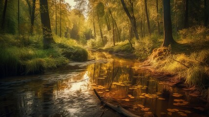 Mesmerizing Autumn Scenes: Captivating Waterways, Serene Forests & Scenic Landscapes in Nature's Colorful Palette, generative AI