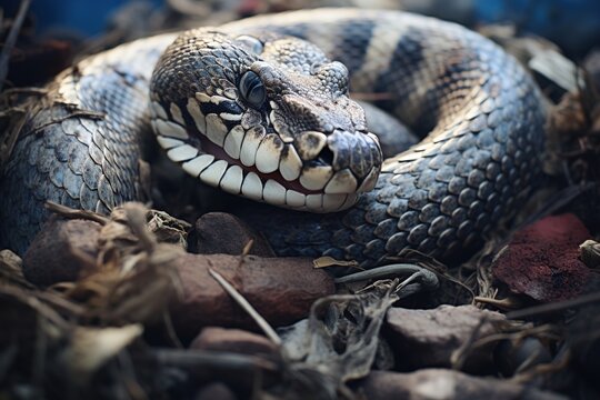 snake curled up close up.