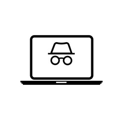 laptop with sign incognito, anonymous - vector icon