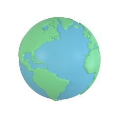 3D globe icon on isolated background. Earth day or environment conservation concept. 3D rendering illustration. Minimal cartoon style.