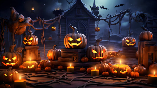 Halloween spooky night background. AI generated image