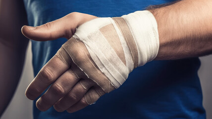 Fototapeta na wymiar close up man has broken arm, wear splint, with limbo background