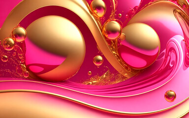 Abstract with waves and balls pink with a golden sheen and shade background for jewelers
