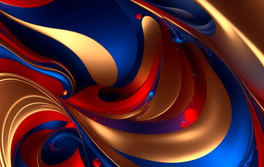 Beautiful blurred abstract background with red, gold, blue colors with waves