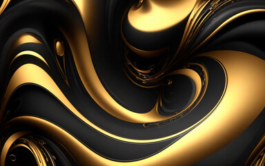 Futuristic abstract background of black, gold color spirals and balls