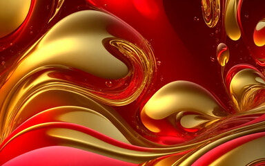 Futuristic abstract background of red, gold color spirals and balls
