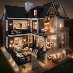 modern exterior after dark